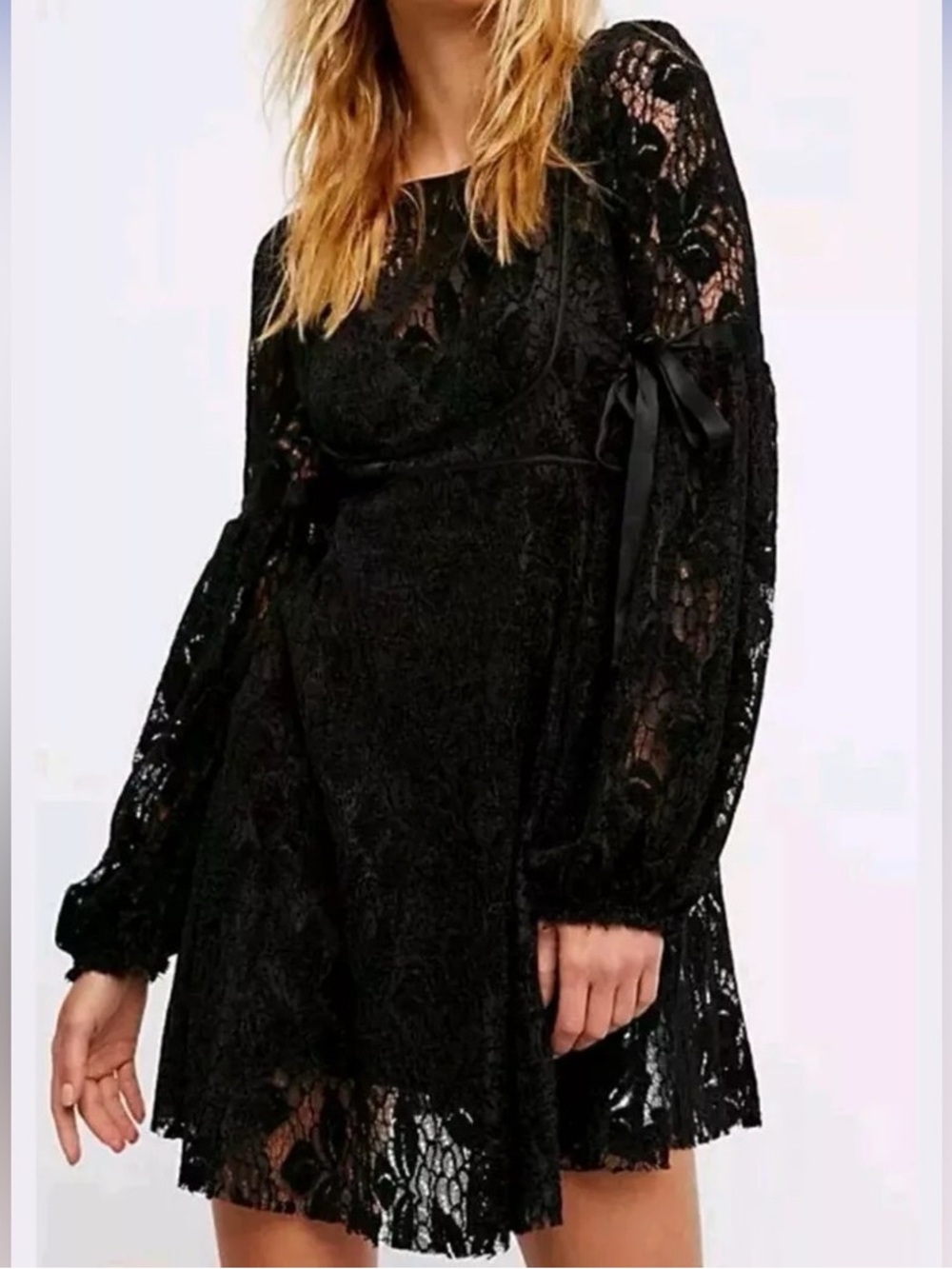 Free People Ruby Lace Mini Dress in Black